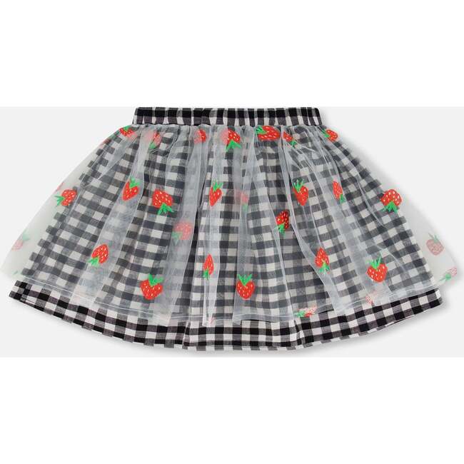 Skirt With Embroidered Mesh, Little Vichy Black And White - Skirts - 4