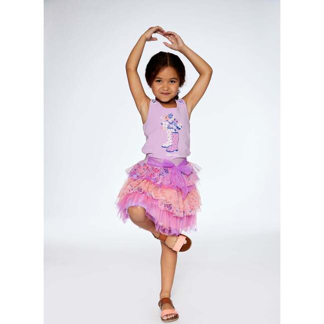 Ruffle Tulle Mesh Skirt, Lavender Printed Fields Flowers - Skirts - 2