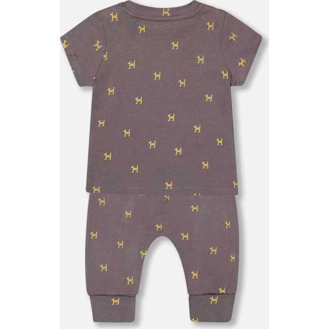 Organic Cotton Top And Evolutive Pant Set, Dark Grey With Printed Pixel Dog - Mixed Apparel Set - 2