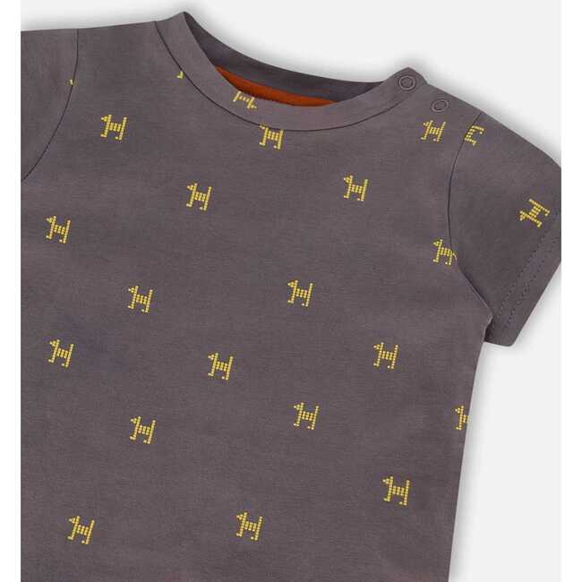 Organic Cotton Top And Evolutive Pant Set, Dark Grey With Printed Pixel Dog - Mixed Apparel Set - 3