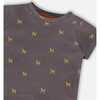 Organic Cotton Top And Evolutive Pant Set, Dark Grey With Printed Pixel Dog - Mixed Apparel Set - 3