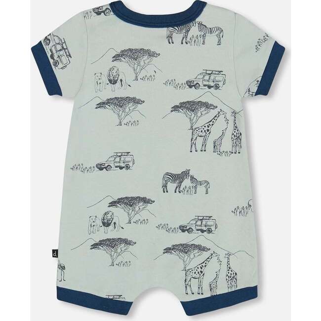 Organic Cotton Romper, Sage With Printed Jungle - Rompers - 2