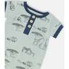 Organic Cotton Romper, Sage With Printed Jungle - Rompers - 3