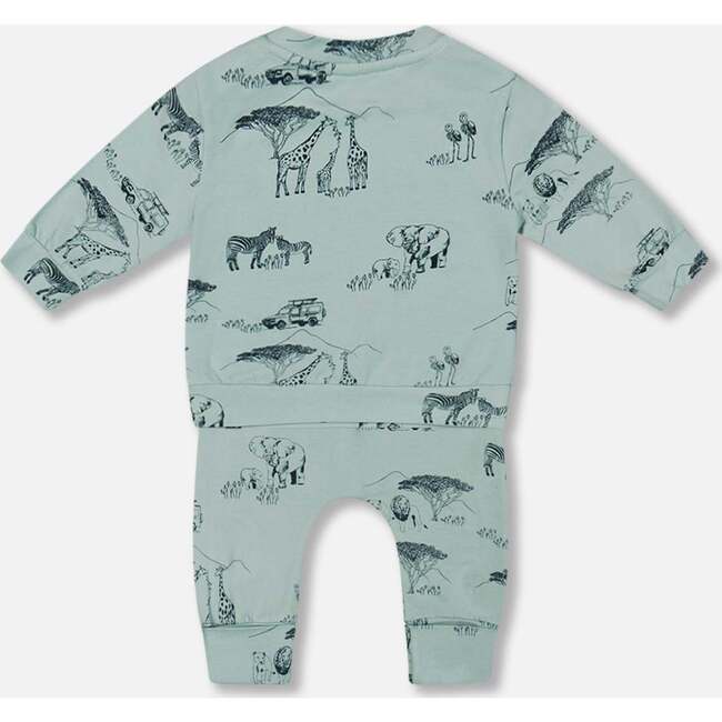 Organic Cotton Printed Top And Evolutive Pant Set, Sage With Printed Jungle - Mixed Apparel Set - 2