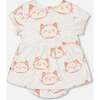 Organic Cotton Printed Romper, Heather Beige With Printed Cat - Rompers - 2