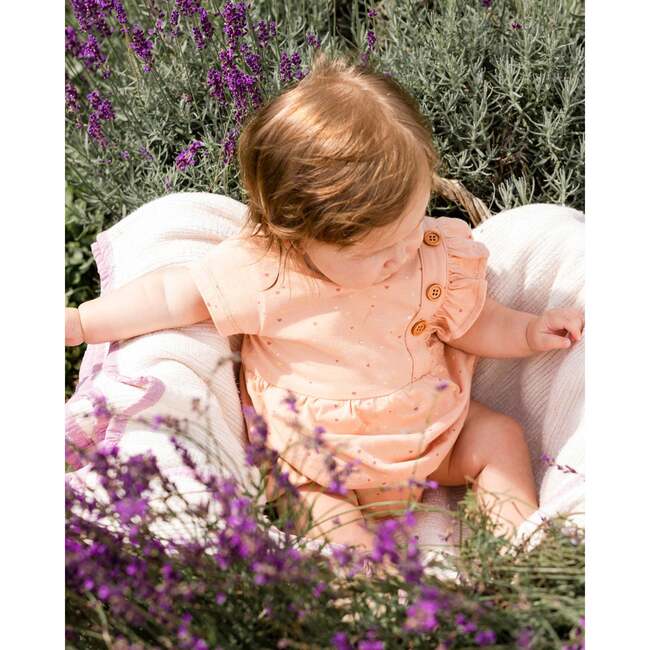 Organic Cotton Printed Romper, Peach Rose With Printed Heart - Rompers - 2