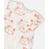 Organic Cotton Printed Romper, Heather Beige With Printed Cat - Rompers - 3