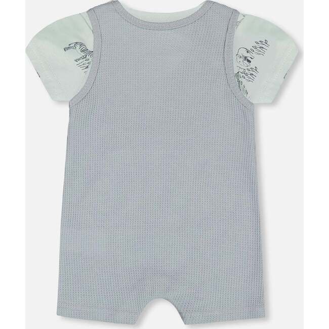 Organic Cotton Onesie And Waffle Shortall Set, Blue Gray - Mixed Apparel Set - 2