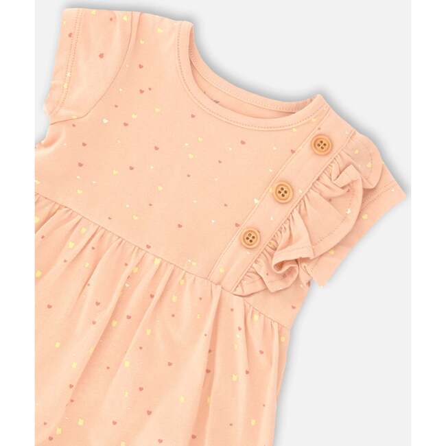 Organic Cotton Printed Romper, Peach Rose With Printed Heart - Rompers - 4