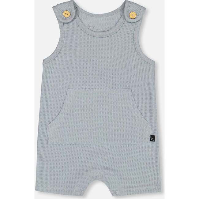 Organic Cotton Onesie And Waffle Shortall Set, Blue Gray - Mixed Apparel Set - 4