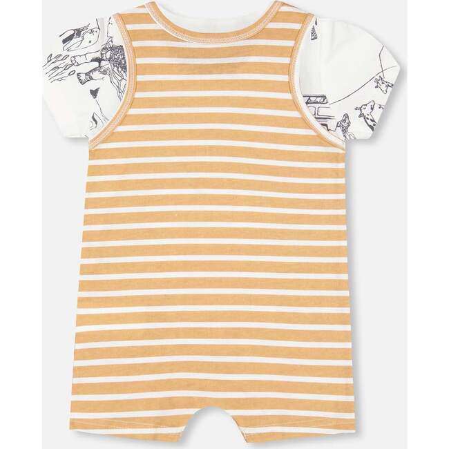 Organic Cotton Onesie And Shortall Set, Sand Stripe - Mixed Apparel Set - 3