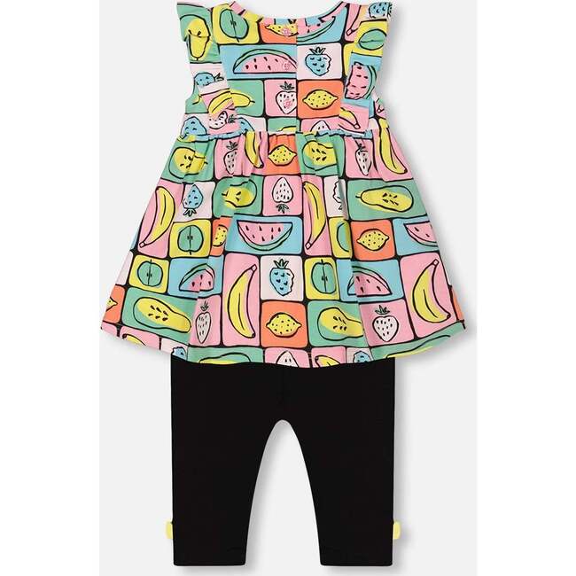 Organic Cotton Jersey Tunic And Capri Set, Printed Fruits Square - Mixed Apparel Set - 3