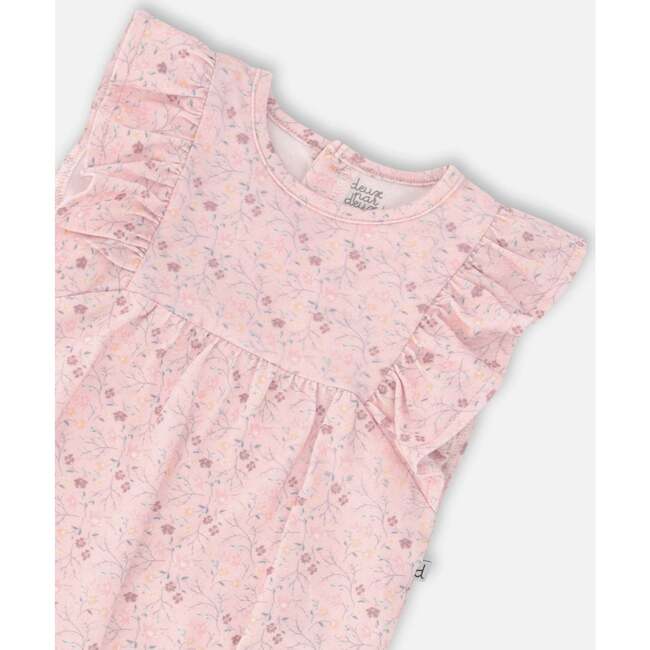 Organic Cotton Jumpsuit, Printed Pink Small Flower - Rompers - 4