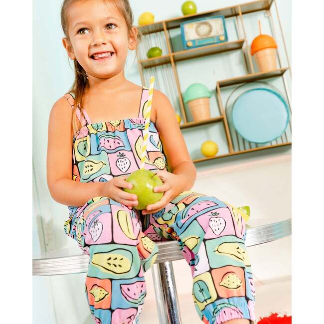 Organic Cotton Jersey Jumpsuit, Printed Fruits Square - Rompers - 2