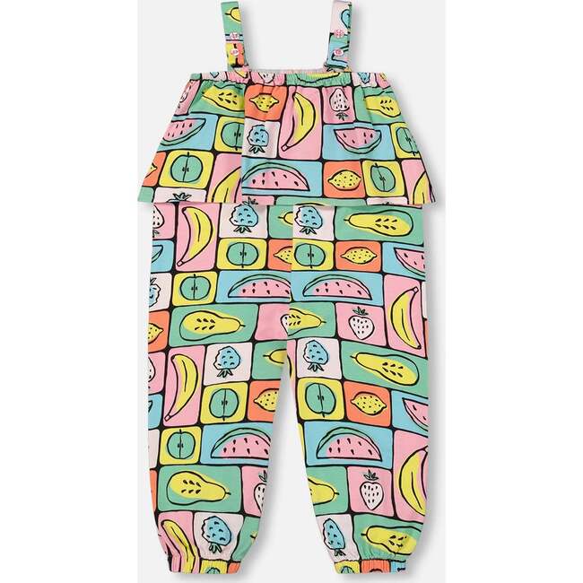 Organic Cotton Jersey Jumpsuit, Printed Fruits Square - Rompers - 3