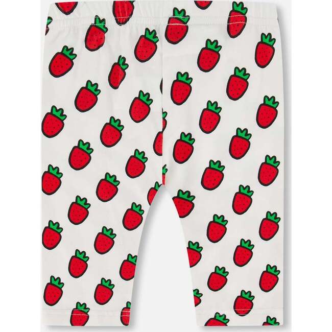 Organic Cotton Short Leggings, White Printed Pop Strawberry - Leggings - 3
