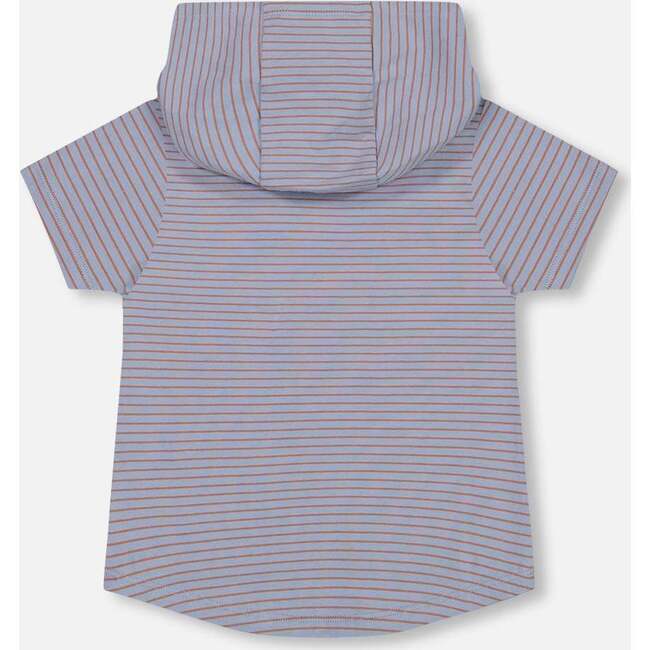 Hooded T-Shirt, Blue And Rust Stripe - T-Shirts - 3