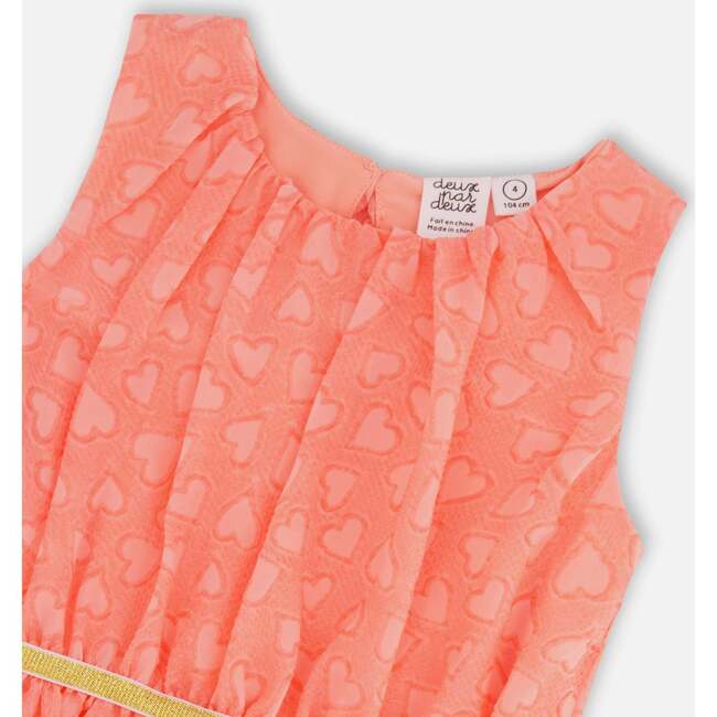 Heart Jacquard Chiffon Dress, Coral - Dresses - 4