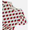 Organic Cotton Dress With Flounce Sleeves, White Printed Pop Strawberry - Dresses - 5
