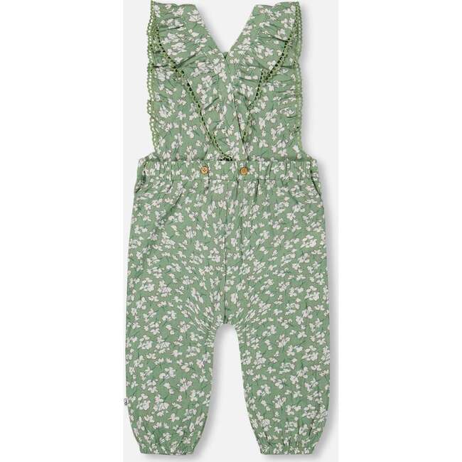 Muslin Overall, Green Jasmine Flower Print - Rompers - 4