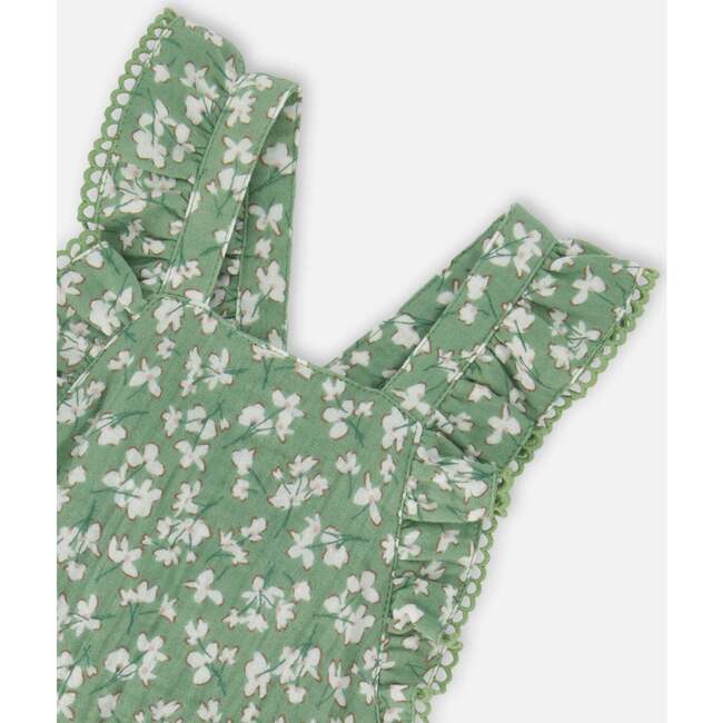 Muslin Overall, Green Jasmine Flower Print - Rompers - 5