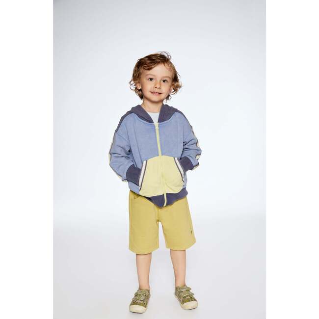 French Terry Hooded Cardigan, Blue And Lime - Sweatshirts - 2