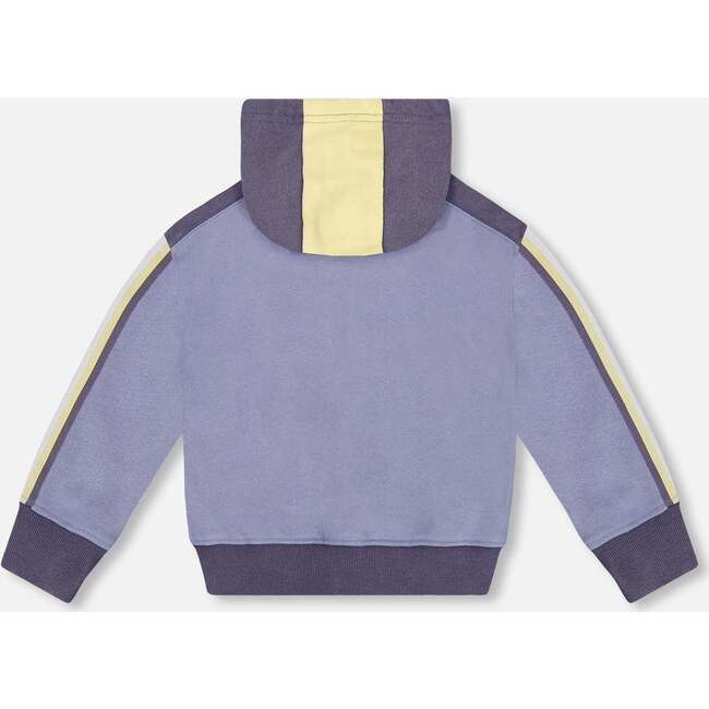 French Terry Hooded Cardigan, Blue And Lime - Sweatshirts - 3