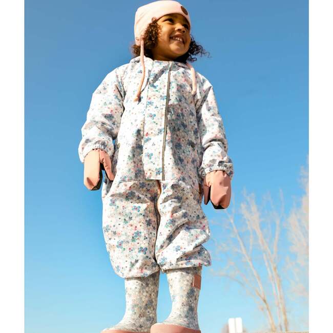 Baby Mid-Season One Piece With Hat, Baby Blue Printed Watercolor Flowers - Raincoats - 2