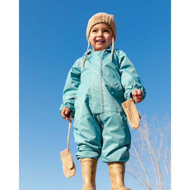 Baby Mid-Season One Piece With Hat, Blue Teal - Raincoats - 2