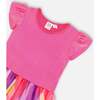 Bi-Material Shiny Rib And Mesh Dress, Fuchsia With Printed Rainbow Heart - Dresses - 4