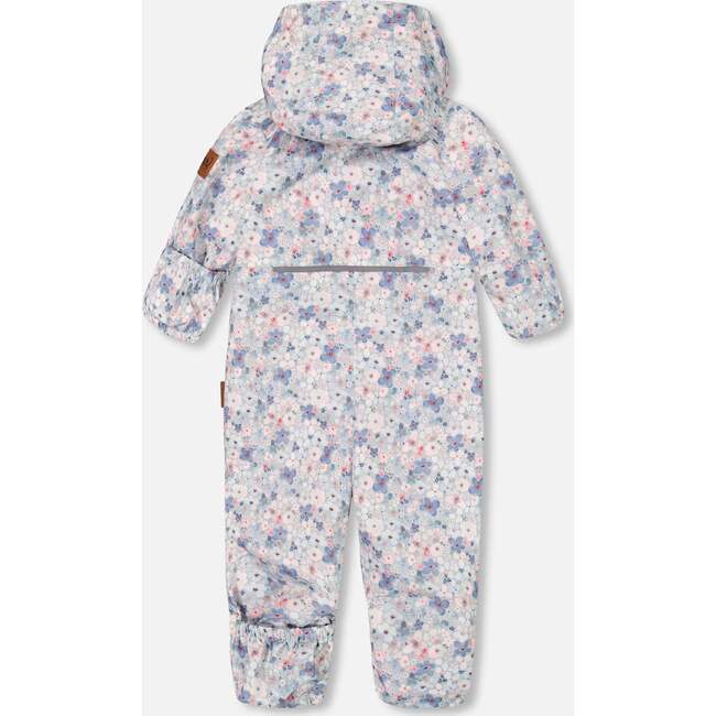Baby Mid-Season One Piece With Hat, Baby Blue Printed Watercolor Flowers - Raincoats - 4