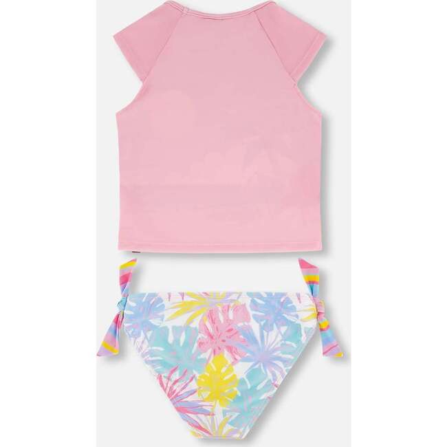 Two Piece Rashguard Swimsuit, Palm Leaf Pastel Print - Two Pieces - 3