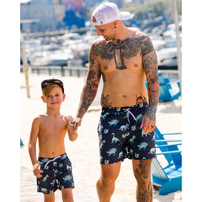 Mid-Thigh Boardshort Grey Printed Dinosaurs