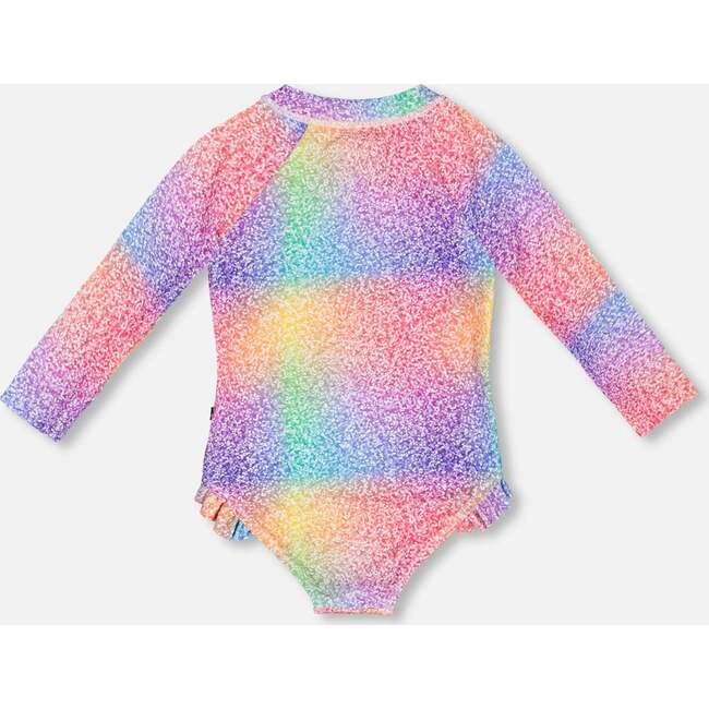 Long Sleeve One Piece Rashguard, Gradient Rainbow Print - One Pieces - 3