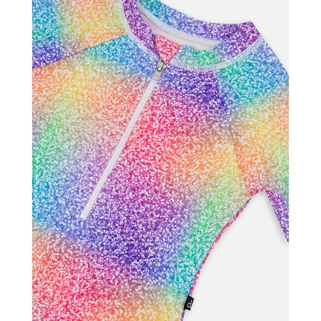 Long Sleeve One Piece Rashguard, Gradient Rainbow Print - One Pieces - 4