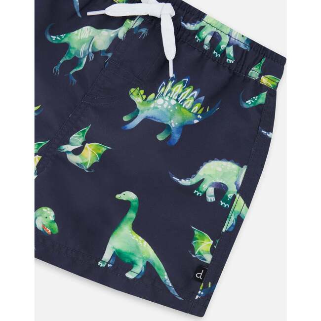 Mid-Thigh Boardshort Grey Printed Dinosaurs