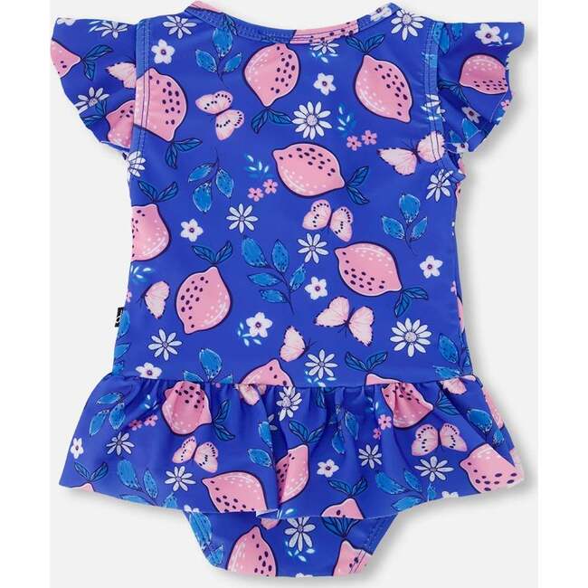 One Piece Swimsuit, Royal Blue Printed Pink Lemon - One Pieces - 3