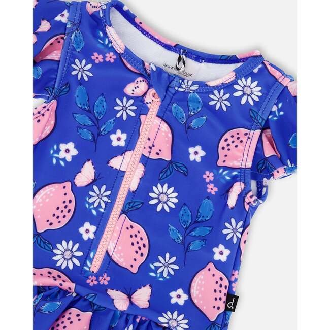 One Piece Swimsuit, Royal Blue Printed Pink Lemon - One Pieces - 4