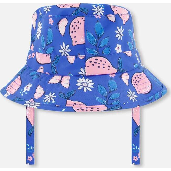 Beach Hat, Royal Blue Printed Pink Lemon - Hats - 3