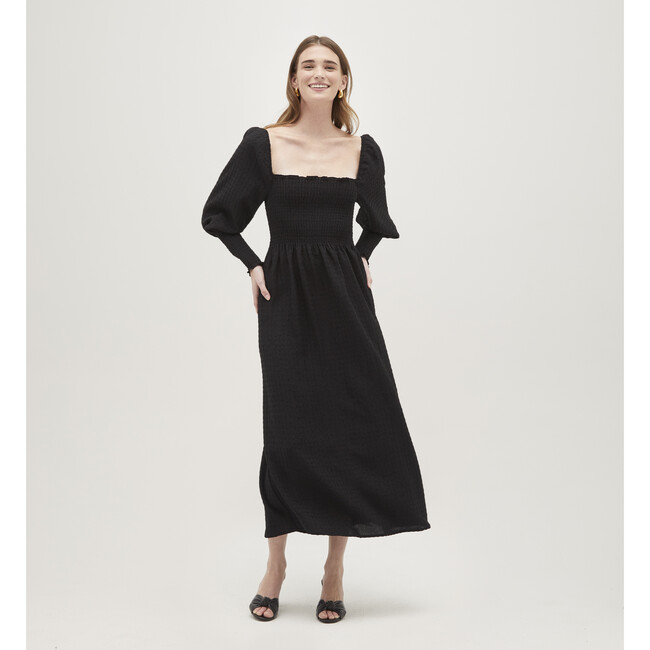 Women's Grace Maxi Nap Dress, Black Textured Check - Dresses - 2