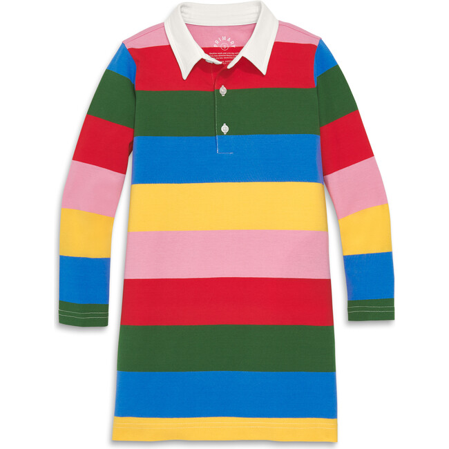 Long Sleeve Rugby Dress In Rainbow, Rainbow Stripe - Dresses - 1