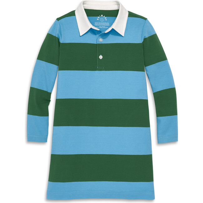 Long Sleeve Rugby Dress, Evergreen Cornflower Stripe - Dresses - 1