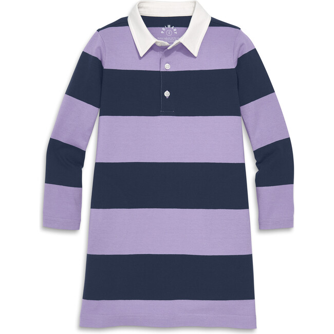 Long Sleeve Rugby Dress, Iris Navy Stripe - Dresses - 1