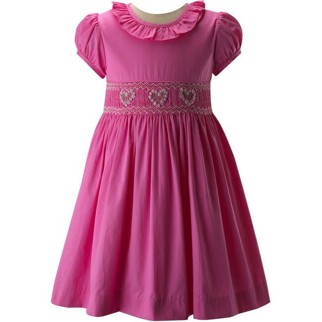 Heart Smocked Frill Collar Dress, Pink