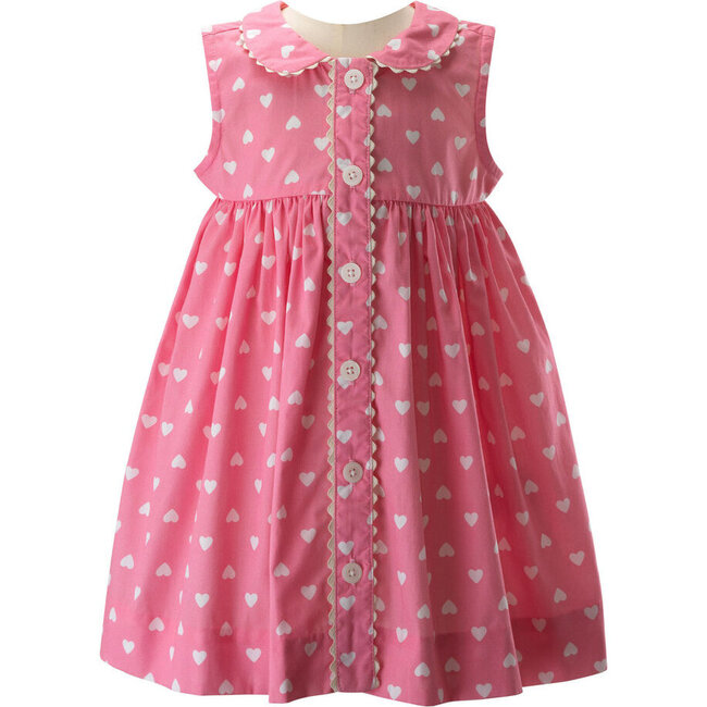 Heart Sleeveless Button Front Dress & Bloomers, Pink