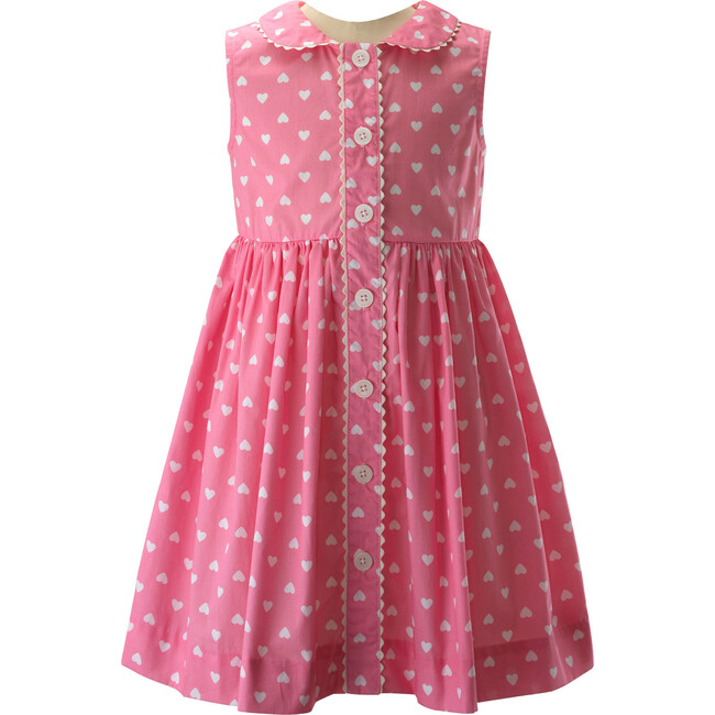 Heart Sleeveless Button-Front Dress, Pink