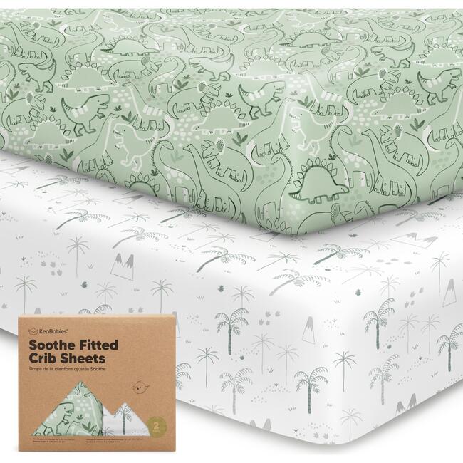 Soothe Fitted Crib Sheet, DinoDood (Pack Of 2)