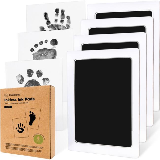 Inkless Ink Pads For Baby Footprint & Paw Print Large Kit, Jet Black (Pack Of 4)