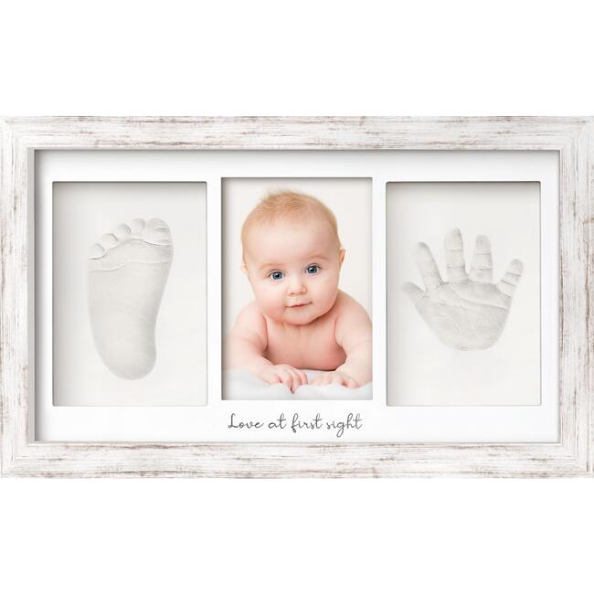 Duo Baby Handprint & Footprint Keepsake Frame, Vintage White