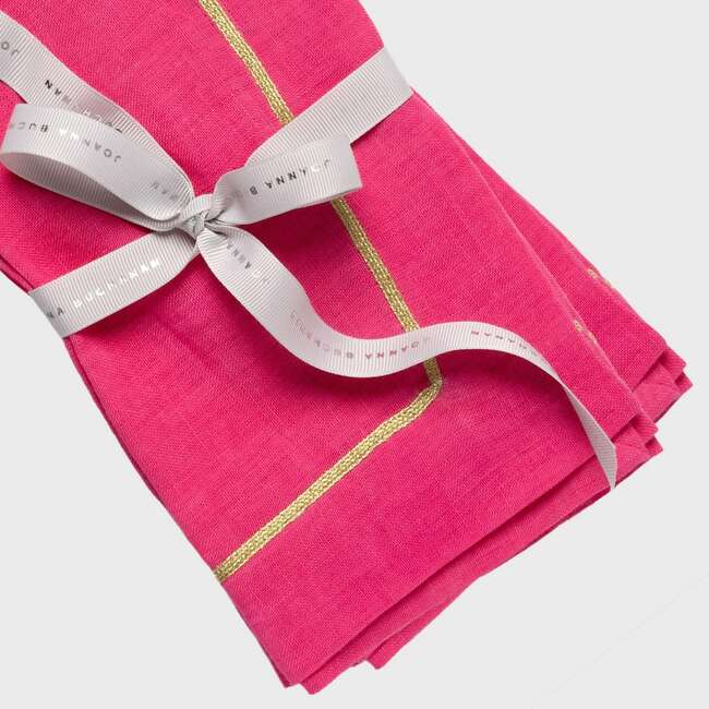 Gold Trim Linen Dinner Napkins, Bright Pink - Tabletop - 3